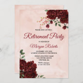 ほんのり赤いバラの花の退職パーティー招待状 招待状 (正面/裏面)