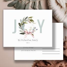 ほんのり青緑の冬のクリスマスリース ホリデー シーズンポストカード