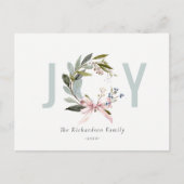 ほんのり青緑の冬のクリスマスリース ホリデー シーズンポストカード (正面)