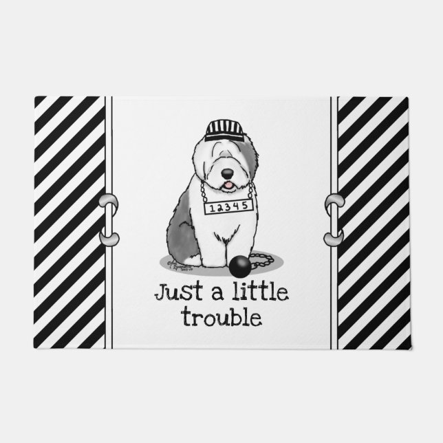 ほんの少しのトラブル古い英語シェプドッググレー1 ドアマット (正面)