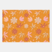 ぼう鳥と花オレンジとピンクの模様 ラッピングペーパーシート (正面3)
