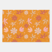 ぼう鳥と花オレンジとピンクの模様 ラッピングペーパーシート (正面2)