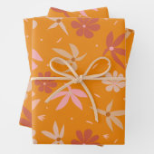 ぼう鳥と花オレンジとピンクの模様 ラッピングペーパーシート (インサイチュ)