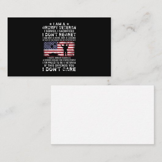 ぼくは不機嫌な退役軍人だ、ぼくを犠牲にして仕えたんだ」 名刺 (正面/裏面)