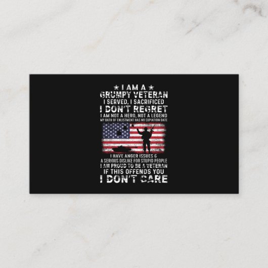 ぼくは不機嫌な退役軍人だ、ぼくを犠牲にして仕えたんだ」 名刺 (正面)