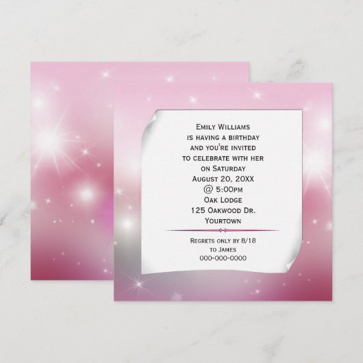 ぼけ星の上の巻いた紙 招待状 (正面/裏面)