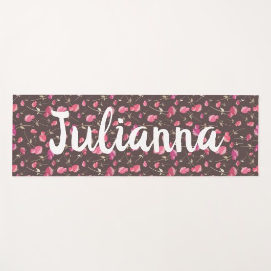 ぼほシック花柄ピンク・ブラウンパーソナライズされた ヨガマット (正面(横))