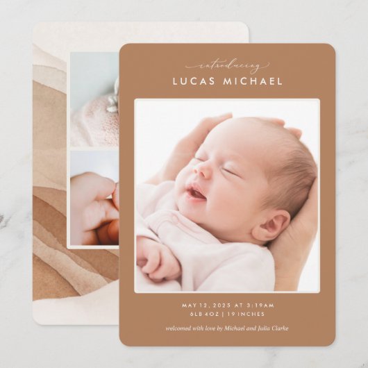 ぼほニュートラルベージュ水色発モダン表 招待状 (正面/裏面)