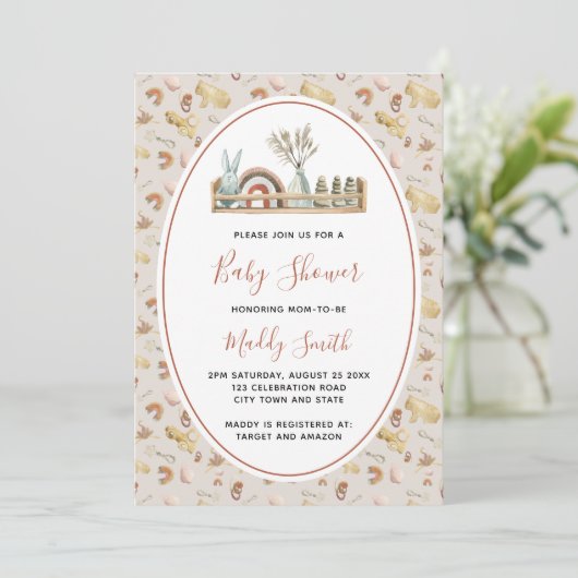 ぼほ木のおもちゃテラコッタレインボーベイビーシャワー 招待状 (スタンド正面)