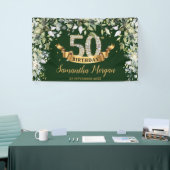 ぼほ緑の葉の金ゴールド50th誕生日パーティー 横断幕 (トレードショー)