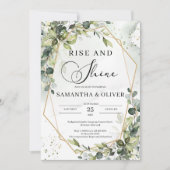 ぼほ緑の葉結婚金ゴールドの輝き 招待状 (正面)