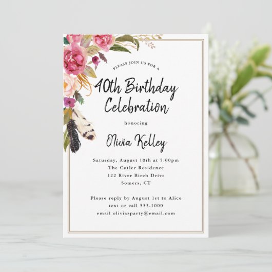 ぼほ花と羽素朴40歳の誕生日 招待状 (スタンド正面)