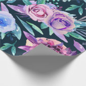 ぼほ花の水色。紫色の花柄 ラッピングペーパー (角)