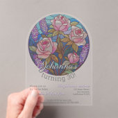 ぼほ花ステンドグラス模倣誕生日 アクリル招待状 (インサイチュ (ポータブル))