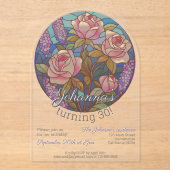 ぼほ花ステンドグラス模倣誕生日 アクリル招待状 (正面)