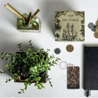 ぼほ花水彩絵柄名オレンジブラック キーホルダー