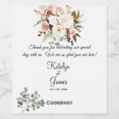 ぼほ、柔らかい色のバラと白い結婚花 ワインラベル (シングルラベル)