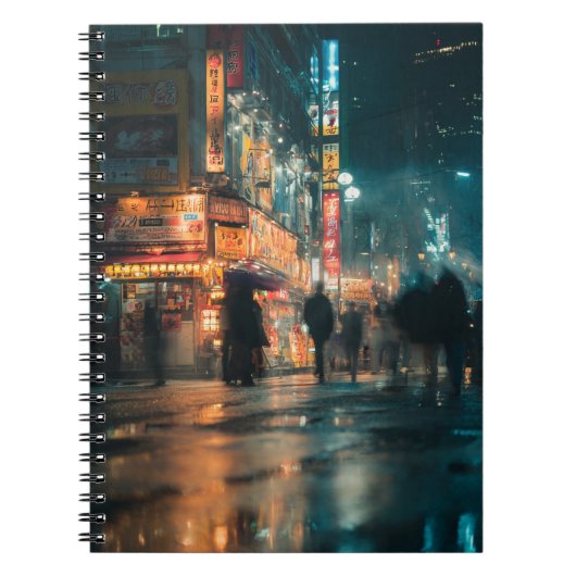 ぼやけたネオン雨夜ノートブック ノートブック (正面)