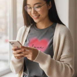 ぼやけたピンクのハート ラブ グラフィックTシャツ トライブレンドＴシャツ