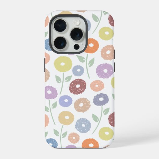 ぼやけた花のリピートパターン 白地にパステルカラー iPhoneケース (裏面)