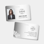 ぼやけグレイ背景カスタムロゴビジネス バッジ (表裏)