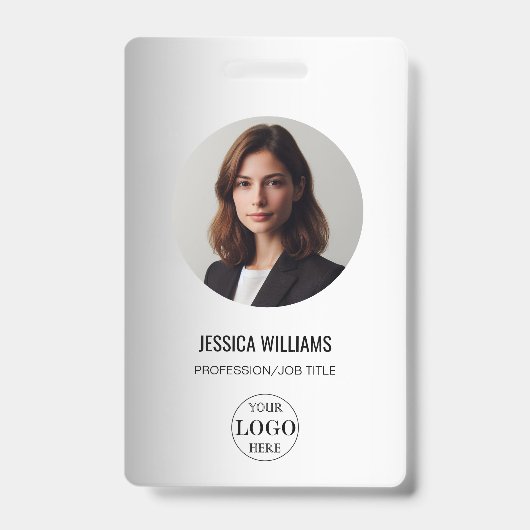 ぼやけグレイ背景カスタムロゴビジネス バッジ (正面)