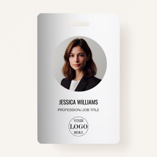 ぼやけグレイ背景カスタムロゴビジネス バッジ (正面)