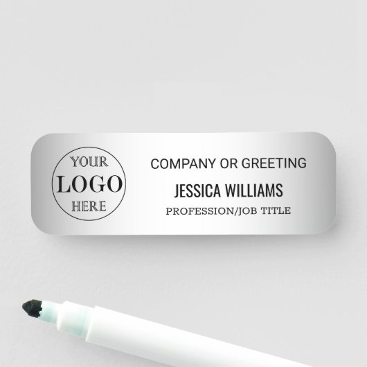 ぼやけグレイ背景カスタムロゴビジネス 名札 (インサイチュ)