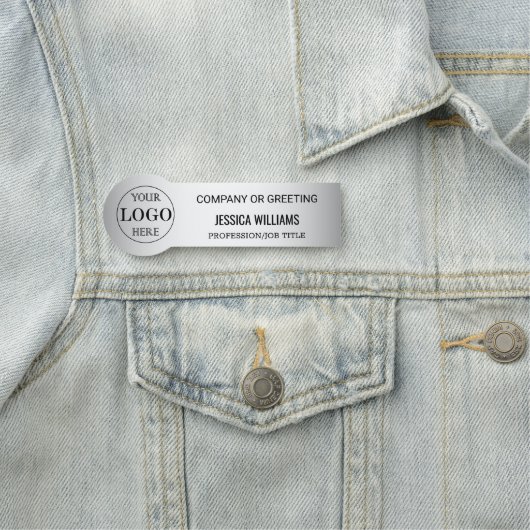 ぼやけグレイ背景カスタムロゴビジネス 名札 (インサイチュ)