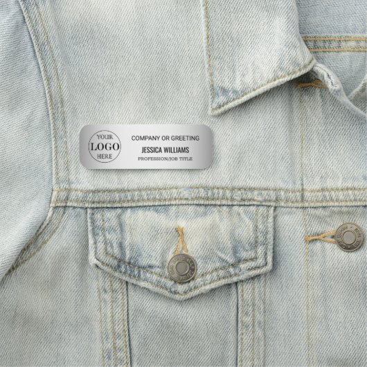 ぼやけグレイ背景カスタムロゴビジネス 名札 (インサイチュ)