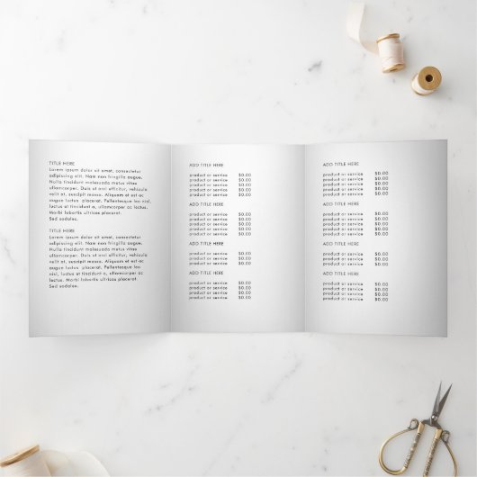 ぼやけグレイ背景カスタムロゴ価格表 三つ折りカード (内部)