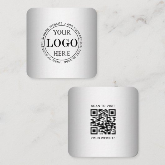 ぼやけグレイ背景カスタムロゴ スクエア名刺 (正面/裏面)