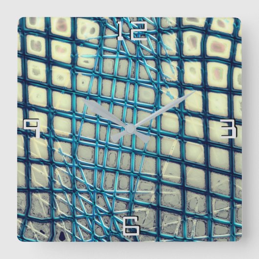 ぼやけ魚釣り網の絡み合いに似たシアン灰色 スクエア壁時計 (正面)