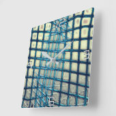 ぼやけ魚釣り網の絡み合いに似たシアン灰色 スクエア壁時計 (傾斜)