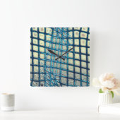 ぼやけ魚釣り網の絡み合いに似た灰色シアン スクエア壁時計 (ホーム)