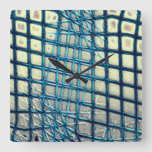 ぼやけ魚釣り網の絡み合いに似た灰色シアン スクエア壁時計 (正面)
