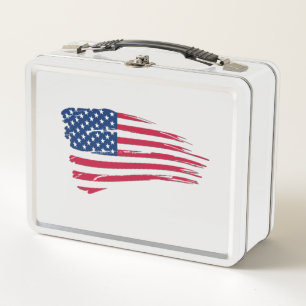 ぼろぼろのアメリカ国旗の弁当箱 メタルランチボックス
