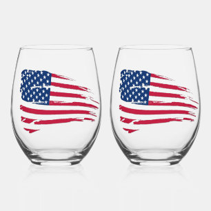 ぼろぼろのアメリカ国旗 ステムなしワイングラス