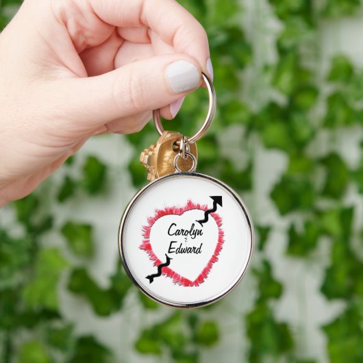 ぼろぼろのエッジ赤いハートのアウトライン矢印テンプレート キーホルダー (手)