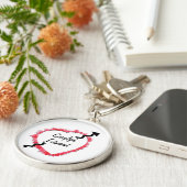 ぼろぼろのエッジ赤いハートのアウトライン矢印テンプレート キーホルダー (側面)