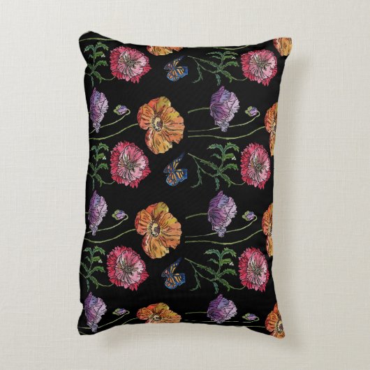 ぼろぼろのオレンジ色と紫色と黄色のポピー飾りクッション アクセントクッション (裏面(縦))