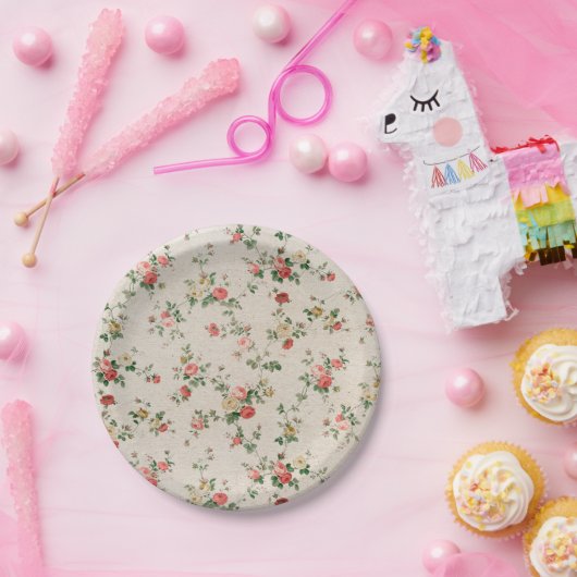 ぼろぼろのシックでエレガントな花の花柄 ペーパープレート (パーティー)