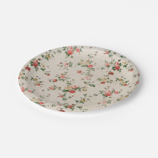 ぼろぼろのシックでエレガントな花の花柄 ペーパープレート (アングル)