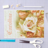 ぼろぼろのシックでロマンチックなモモのバラのパーソナライズな名前 薄葉紙 (クラフト)