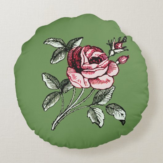 ぼろぼろのシックでロマンチックなヴィンテージの赤いバラのスケッチ ラウンドクッション (裏面)