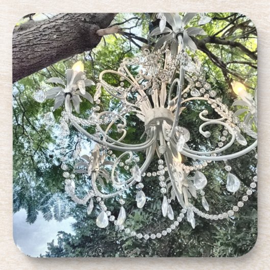 ぼろぼろのシックで白い水晶シャンデリア コースター (正面)