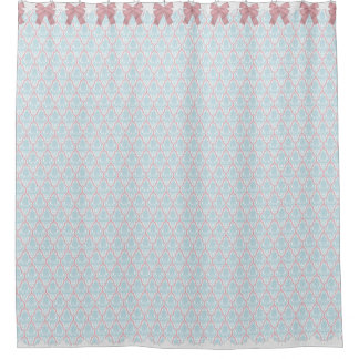 ぼろぼろのシックで青い及びピンクのダマスク織wは及びレース曲がります シャワーカーテン