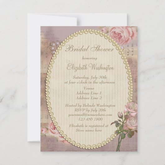 ぼろぼろのシックなエッフェル塔の花柄のブライダルシャワー 招待状 (裏面)