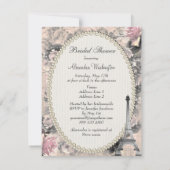 ぼろぼろのシックなエッフェル塔及びバラのブライダルシャワー 招待状 (裏面)