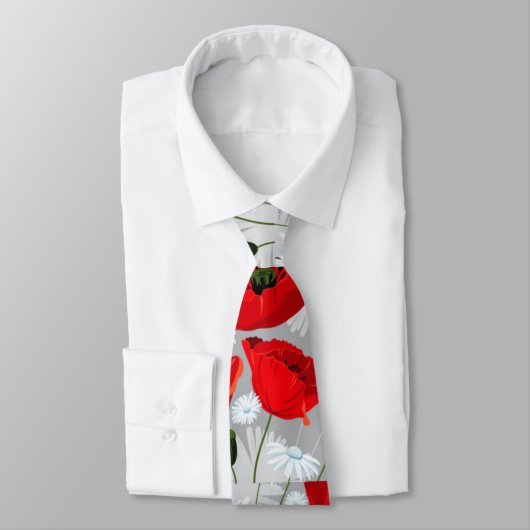 ぼろぼろのシックなケシおよびデイジーの赤と白のタイ ネクタイ (タイ)